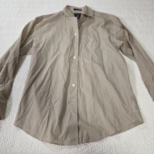 Faconnable Albert Goldberg Mens Small Tan Gingham Cotton Button Down Shirt S